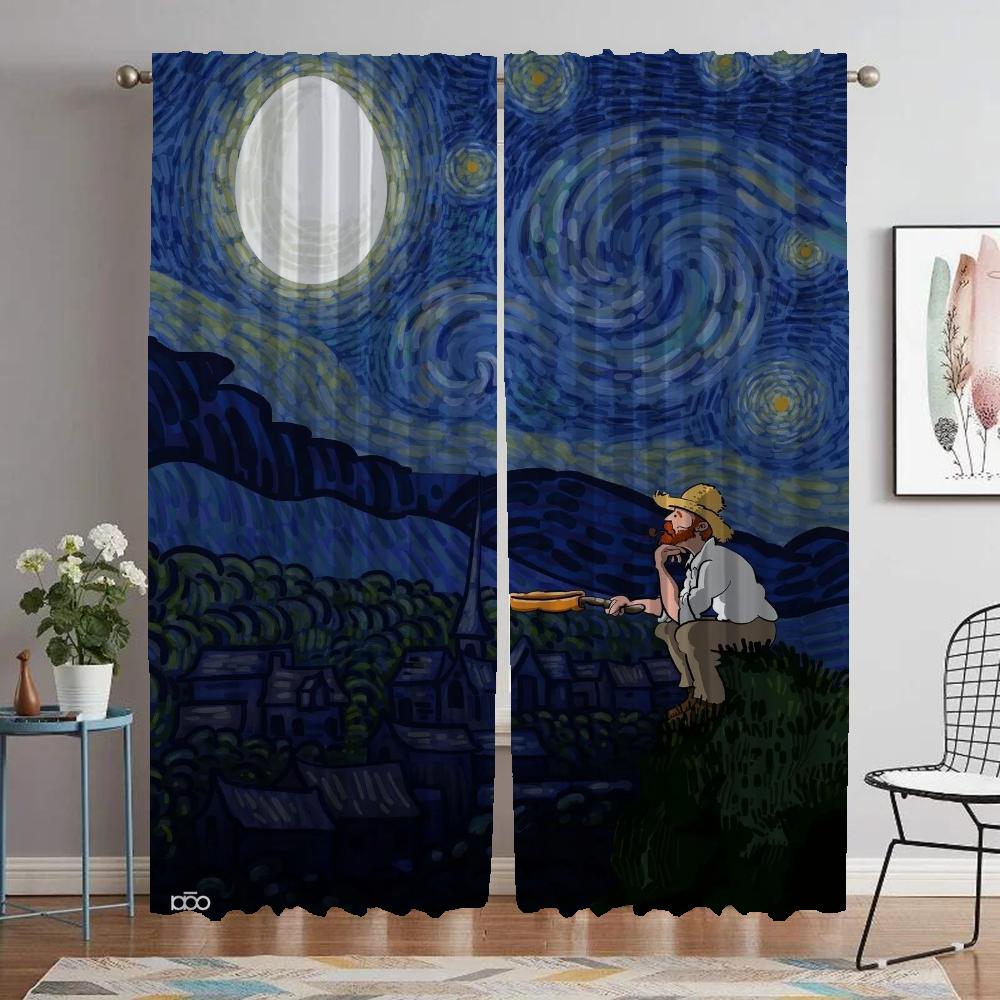 Разделительные шторы Van Gogh, оконная занавеска для комнаты, 2 панели, занавески для домашнего интерьера, 2 шт., тюль для спальни, украшение на Хэллоуин