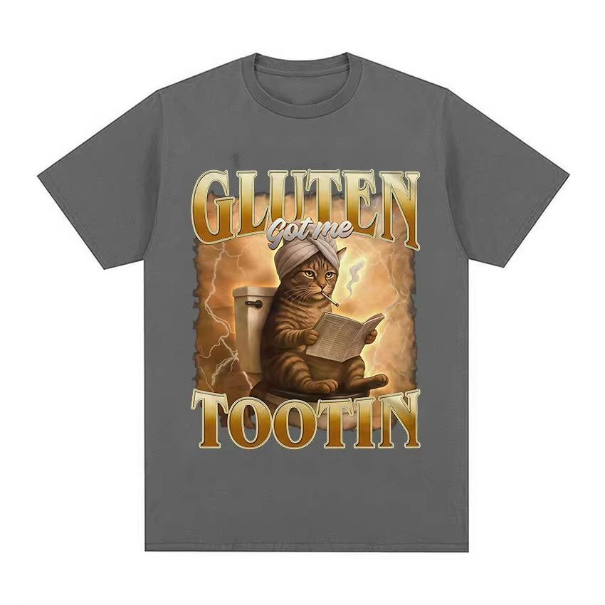 Funny Cat Shirt Gluten Got Me Tootin Meme TShirt Unisex Women Vintage Aesthetic Cotton T Shirts Fashion Oversized Clothing T Shirt