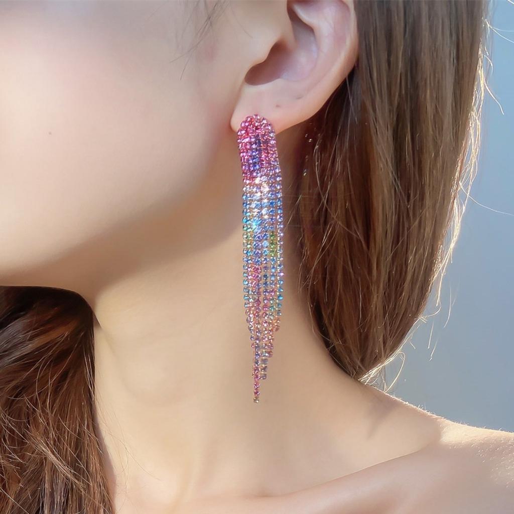 Премиальное чувство роскоши супер-вспышки длинные серьги с кисточками из кристаллов модный темперамент универсальные серьги вечерние серьги женские серьги 1 пара