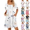 Women's   Printed Casual Dresses Summer Short Sleeve Round Neck Dresses
