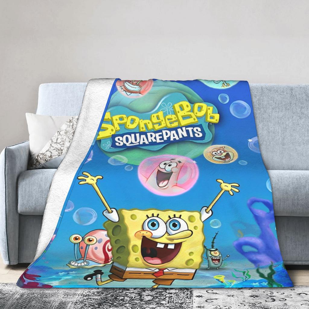Cartoon SpongeBob SquarePants Movie Poster Blankets  Flannel Funny Breathable Throw Blankets for Home Restaurant Spring/Autumn