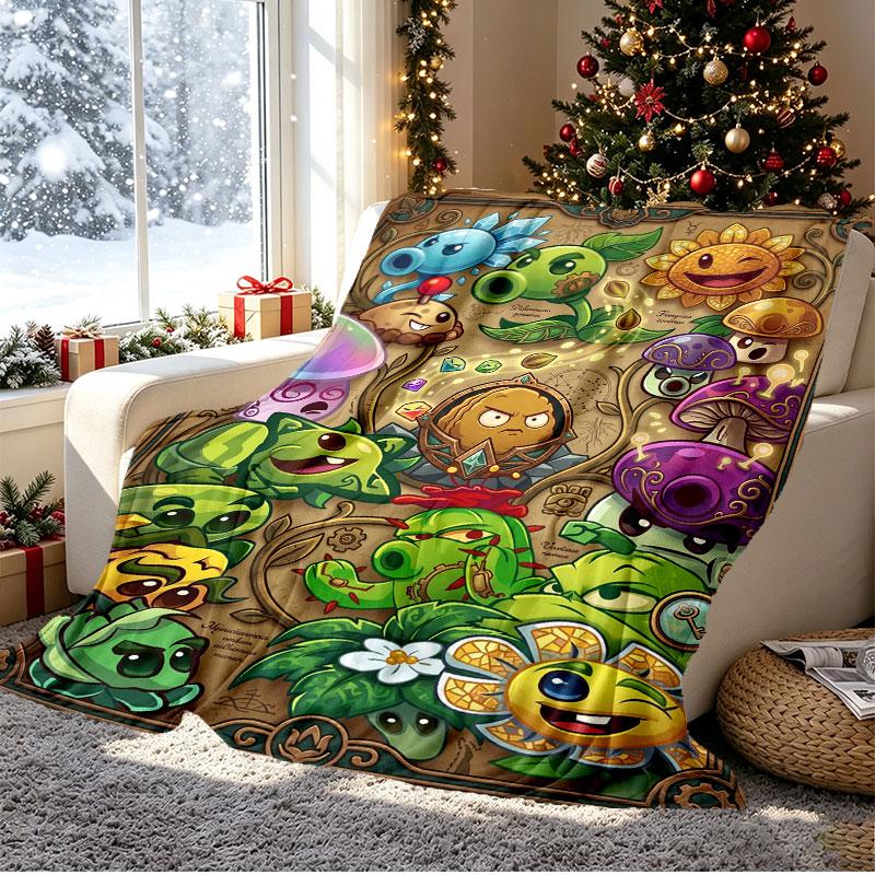 Plants VS Zombies Pattern Blanket for Home Decoration, Bed, Sofa, Car Travel, Camping, Suitable for All Seasons, Birthday Christmas Gift