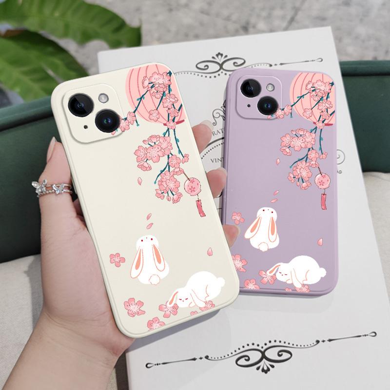 Чехол для телефона «Персиковый кролик» для iPhone 16 15 14 13 12 11 Plus Pro Max Mini X XR XS SE2020 8 7 6 6S Plus Жидкий силиконовый чехол