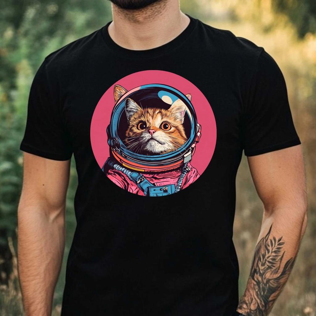 T-Shirt Herren Katze als Astronaut Motiv Baumwolle Größe XS bis 5XL
