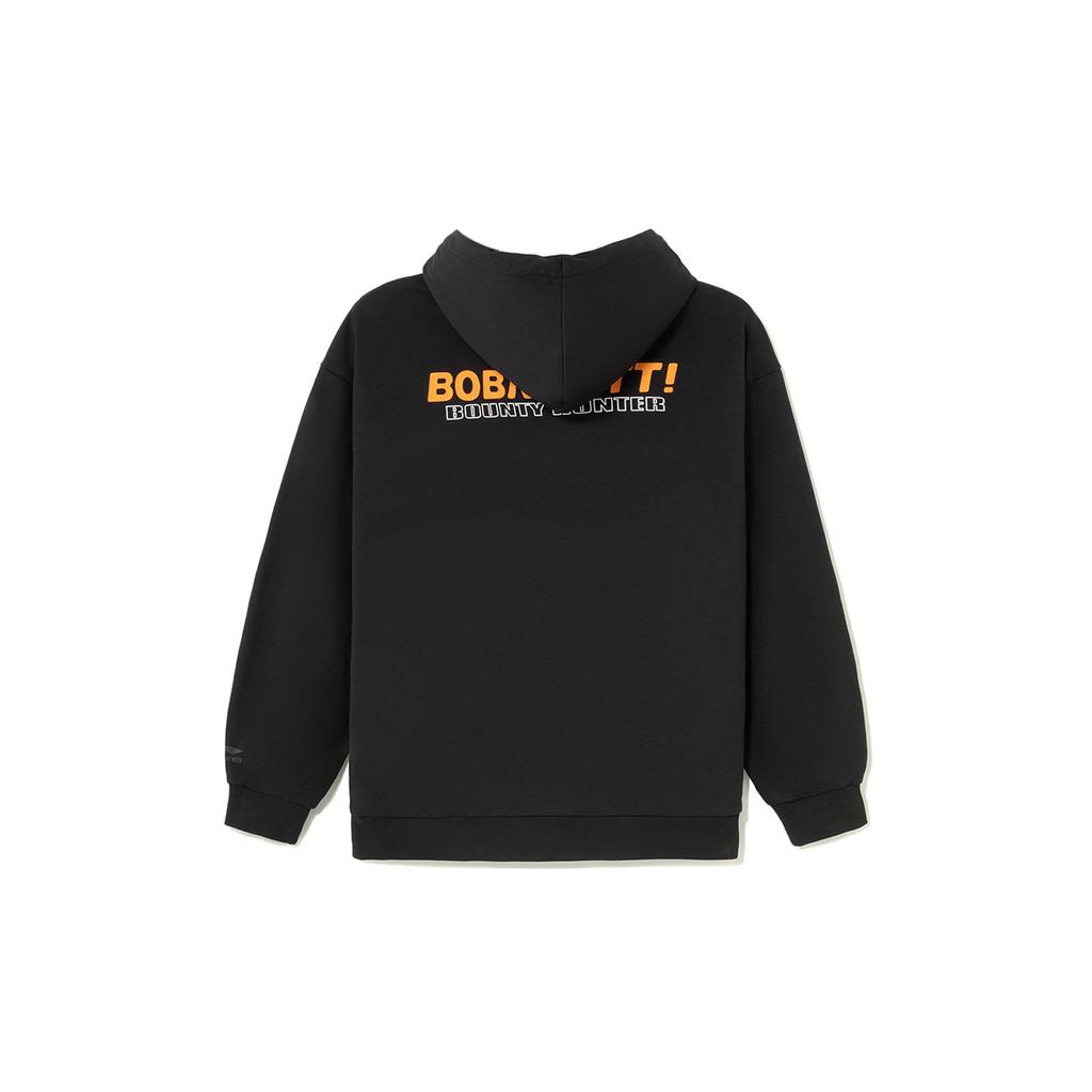 Li-Ning Совместная спортивная серия X Star Wars Sport Lifestyle с мультяшным узором и буквенным принтом, свободный пуловер с капюшоном, толстовка унисекс, черная AWDS589-1