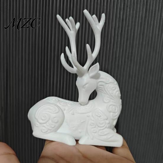 Durable PLA Crafts 3D Printed Deer Figurine, White Sitting Stag Sculpture with Antlers, Minimalist Room Decor Christmas Tabletop for Home Living