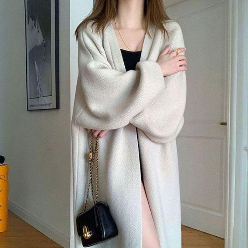 Spring Autumn Women Cardigan Sweater Loose Soft Mid Length Sweater Long Sleeve Solid Color Knitted Cardigans