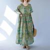 Платье больших размеров, женское платье 2024, новые летние стильные зеленые платья, свободные платья с круглым вырезом и цветочным принтом, новинка 1087