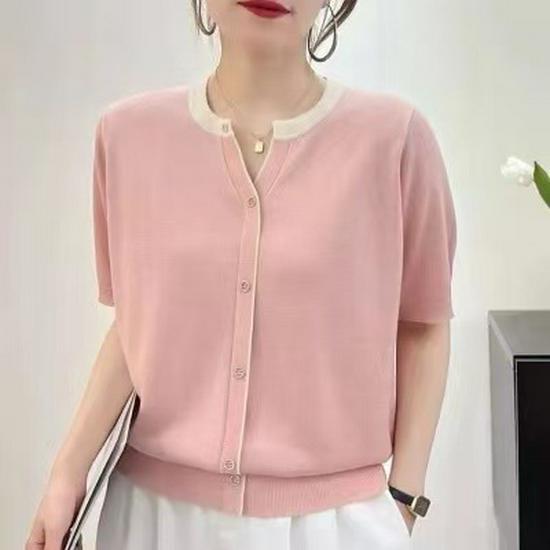 Новый стильный полосатый кардиган с V-образным вырезом - большой размер, свободный вязаный свитер с короткими рукавами