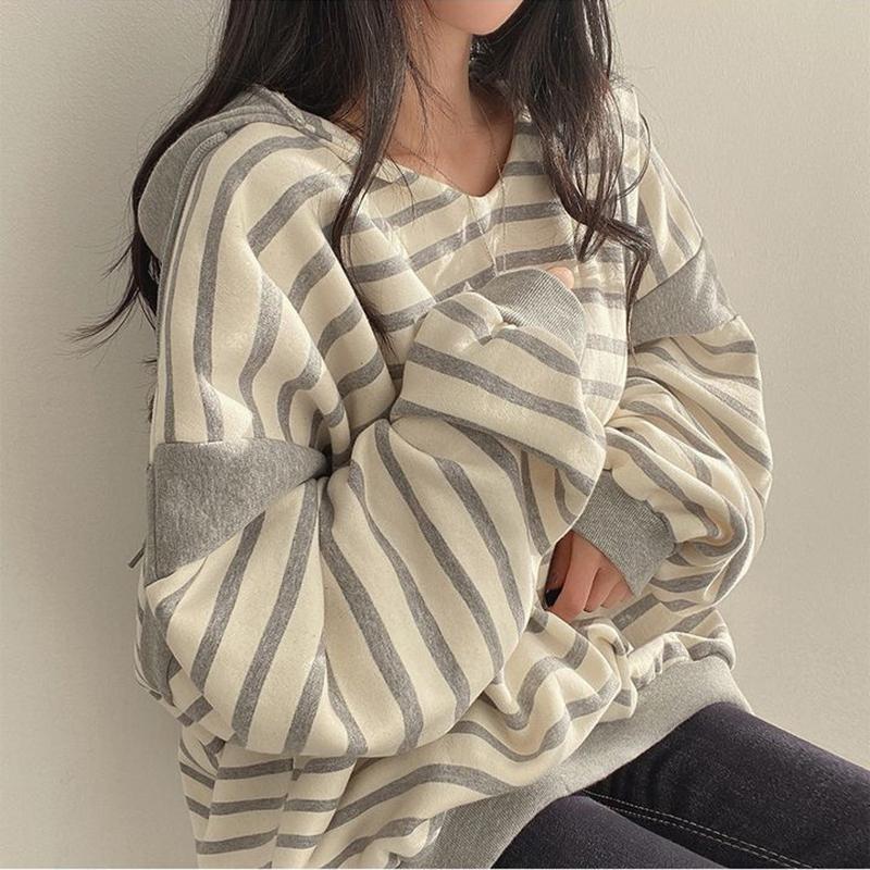 Striped Hoodie Casual Long Sleeve Sweatshirt Fashion Vintage Harajuku Oversized Hoodies