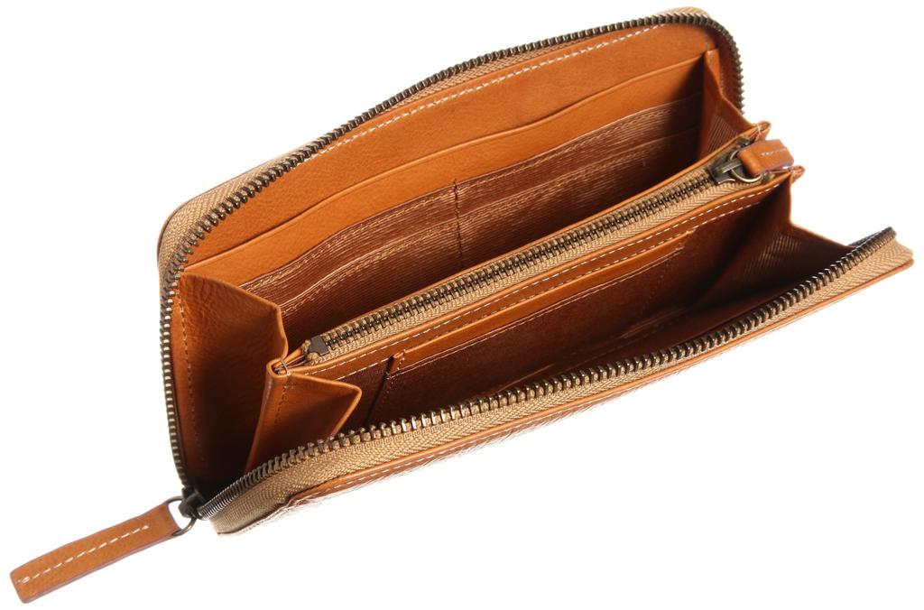 Kanazawaichi 961 Кошелек из растительной кожи на круговой молнии, длинный, верблюжьего цвета, унисекс,