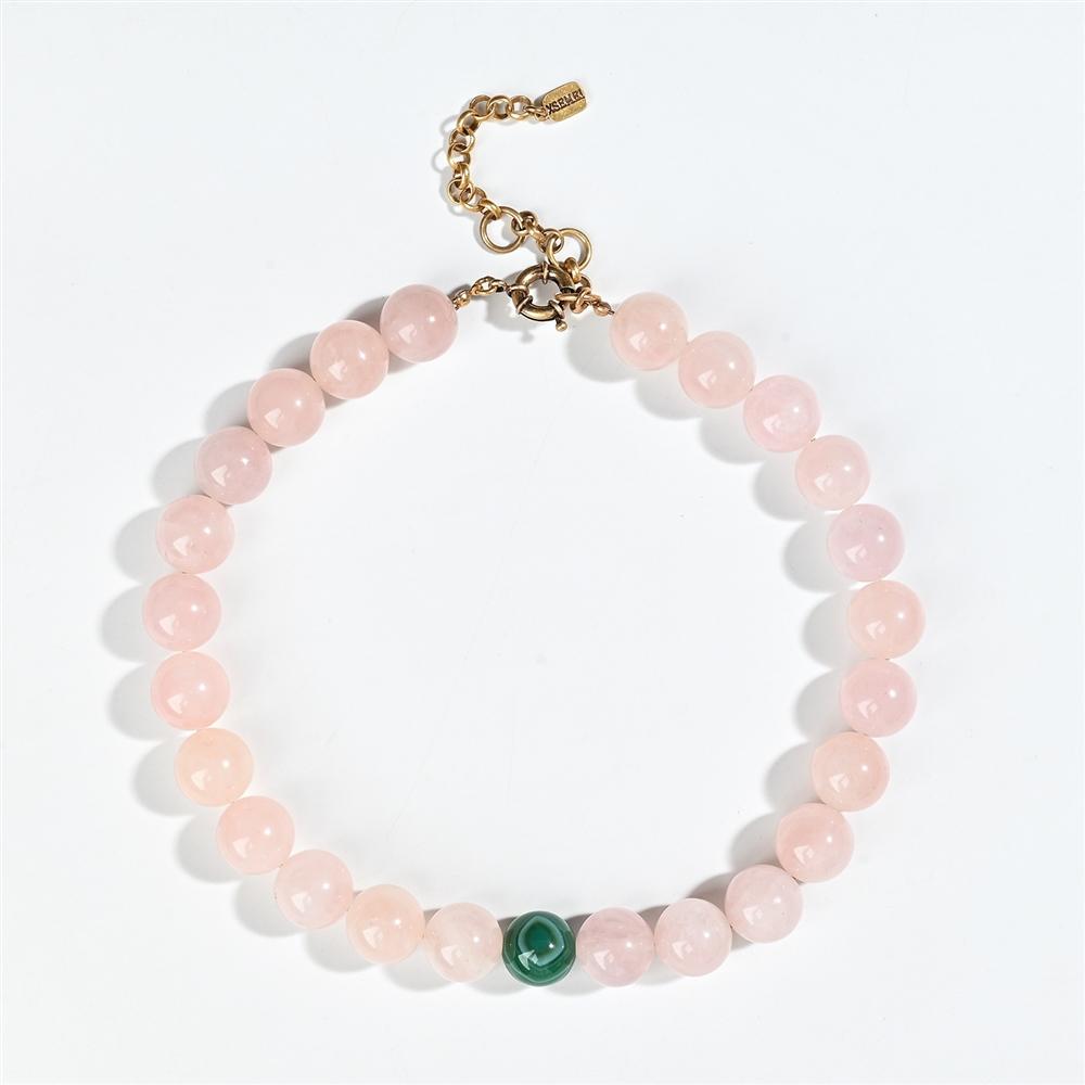Retro Natural Rose Quartz Necklace Necklace and Earring Sets Green Malachite , High-end, Elegant and Versatile Sweater Chain