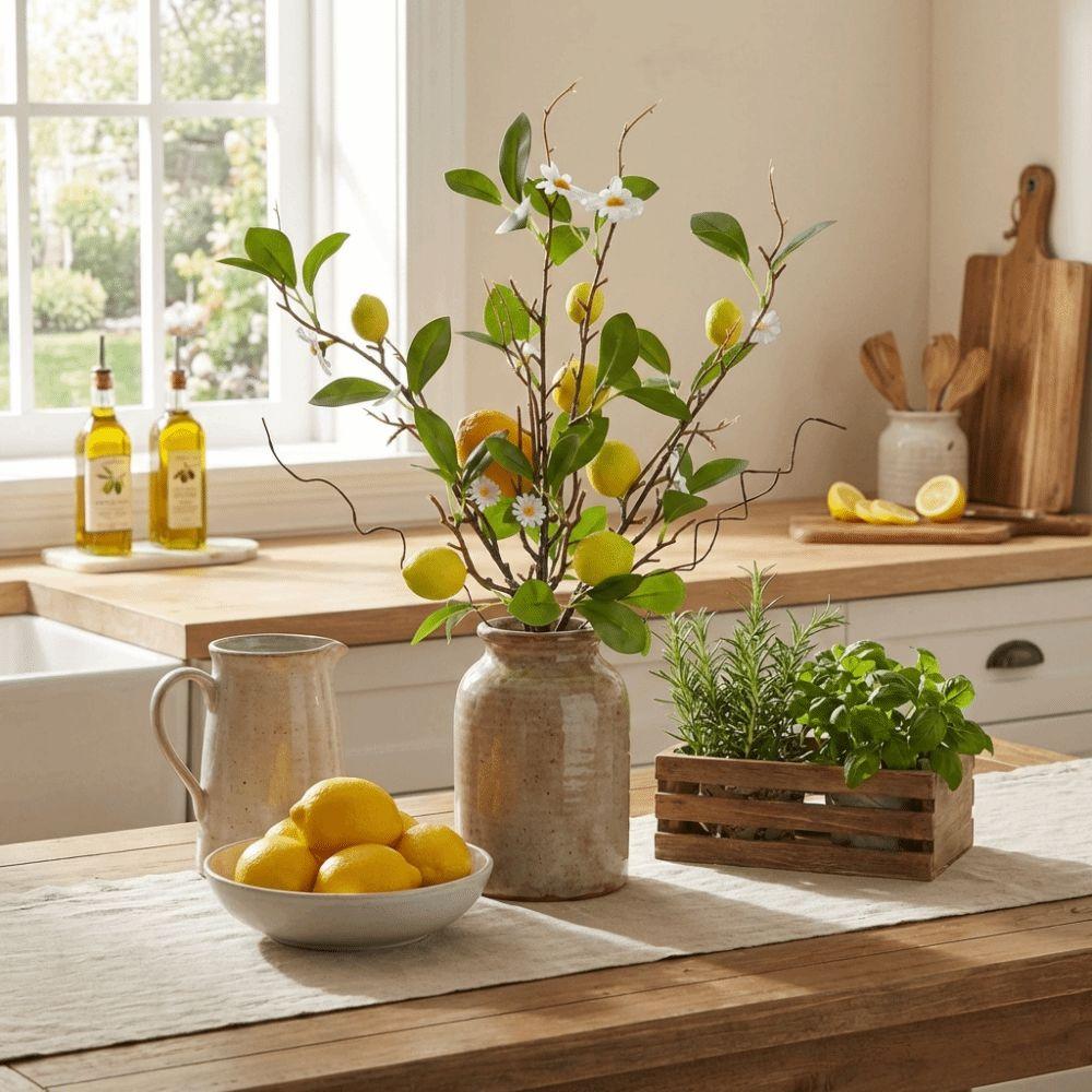 Green Leaves Lemon Fruit Branch with Flower Simulated Fruit Tree Living Room Porch
