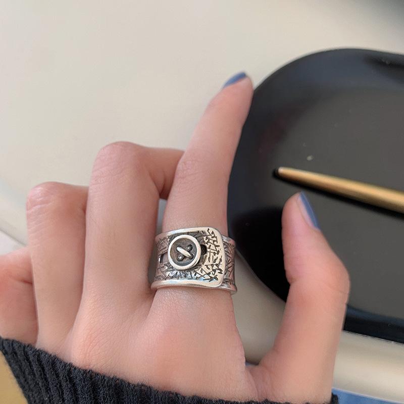 Ретро Одежда Пуговица Широкое Кольцо Для Мужчин Женщин Панк Готика Рок Хип-хоп Открытое Кольцо Ручной Работы Дизайнер Циркон Унисекс Аксессуары Подарок