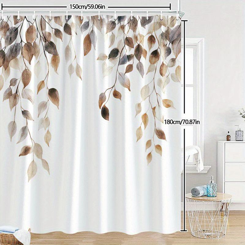1pc Autumn Leaf Shower Curtain - Elegant Minimalist Watercolor Bathroom Decor with Cascading Branches & Beige/Brown Fall Foliage