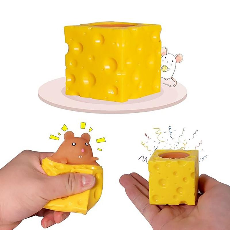 Выскакивающая забавная мышь и кусок сыра Сжималка Антистресс Игрушка Прятки Фигурки Снятие стресса Фиджет-игрушки Для детей Взрослых