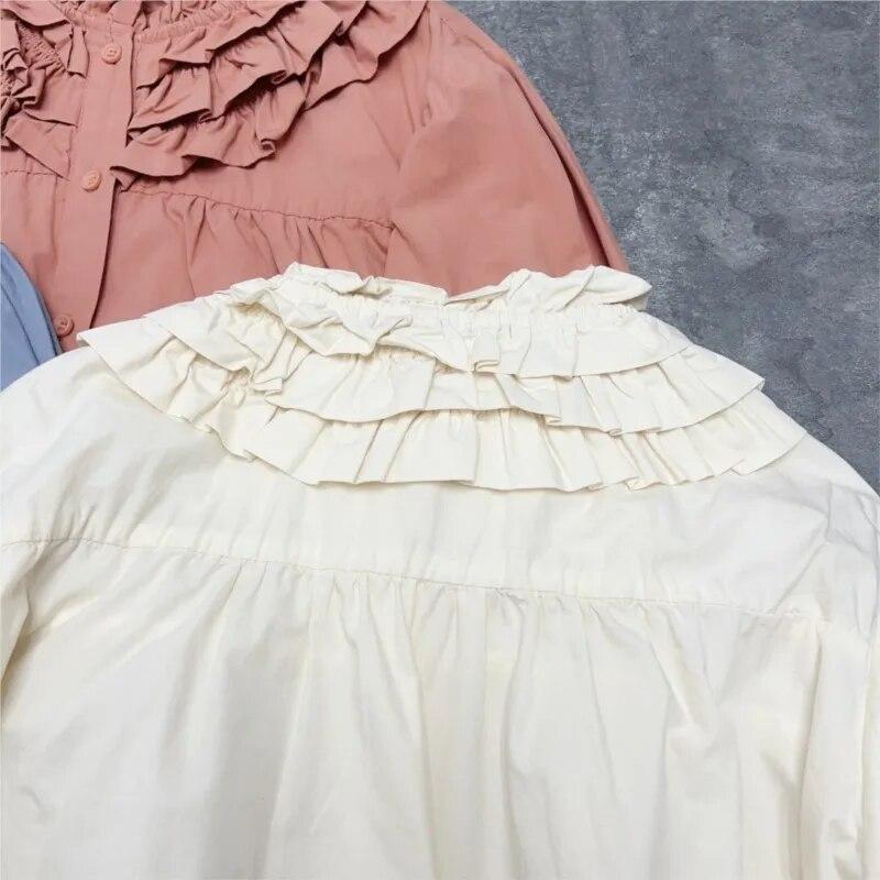 Johnature Японская рубашка с воротником из грибка Mori, женские французские свободные однотонные рубашки с длинными рукавами, повседневные винтажные хлопковые рубашки