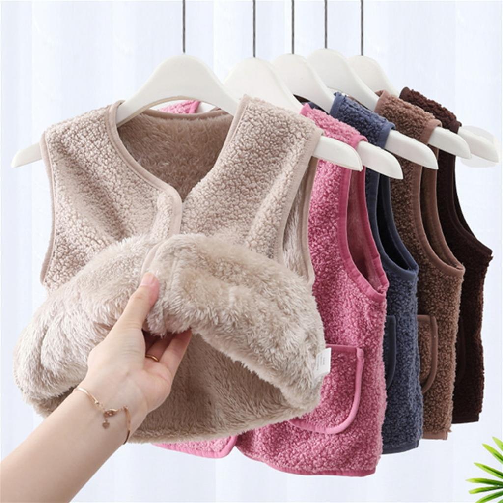 Winter Kids Vest Sleeveless Padded Horse Clip Outer Wear Lamb Wool Vests