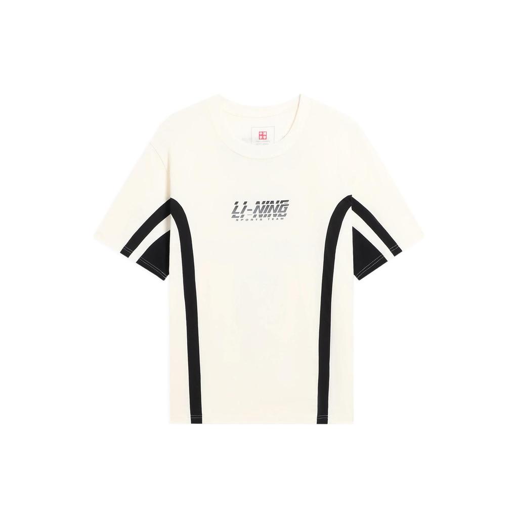 Li-Ning Футболка с контрастным полосатым принтом и круглым вырезом, с короткими рукавами, мужские топы Off-White AHSS121-1