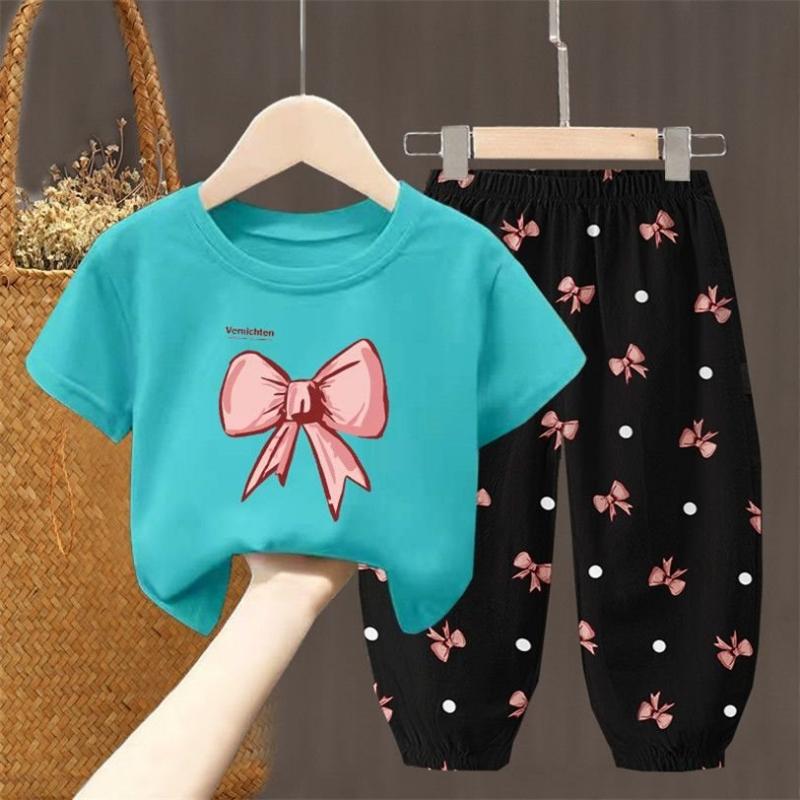 2Pcs/Set Summer Sets Children's Clothing Girls Kids Toddler Clothes Cute Fashion T-shirt Top + Pants Baby Girl Clothes