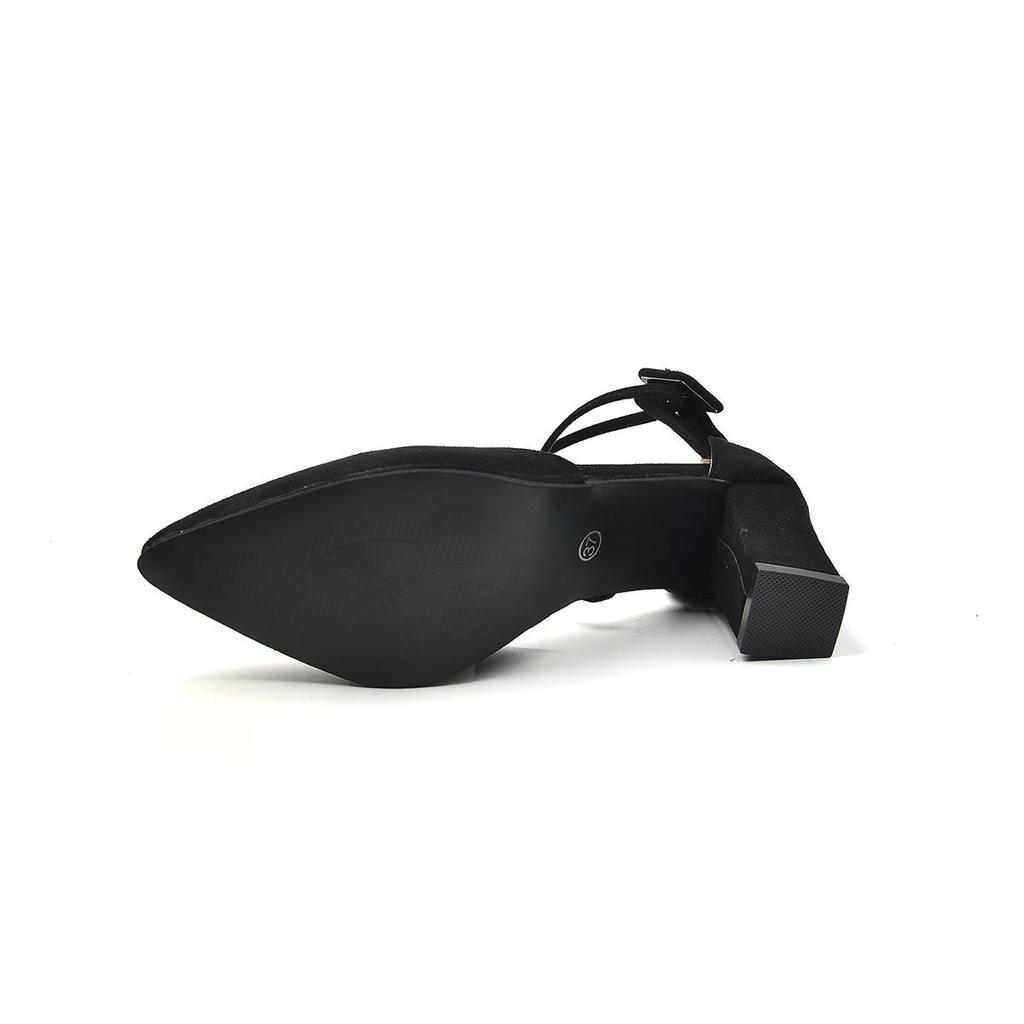 Женские модные туфли на высоком каблуке 2024 года: Сандалии большого размера с острым толстым каблуком, закрытым носком и полым дизайном