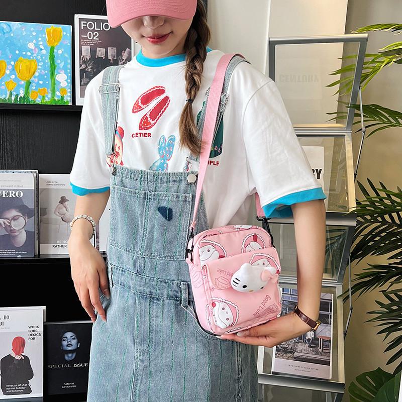 Cinnamoroll Hello Kitty Kuromi Canvas Single Shoulder Bag With Stitching Details For Daily Use