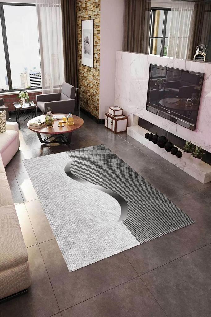 EPeddler Home Современный классический серый узор Цифровая печать Моющаяся нескользящая кожаная основа Новое поколение Ковер для кухни, гостиной и спальни