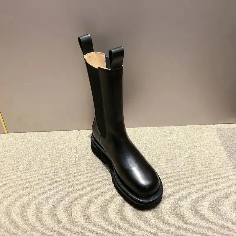 Модные утолщенные женские ботинки 2024 года, туфли Winner Plus Velvet, женские ботинки челси, теплые кожаные ботинки с квадратным носком для женщин