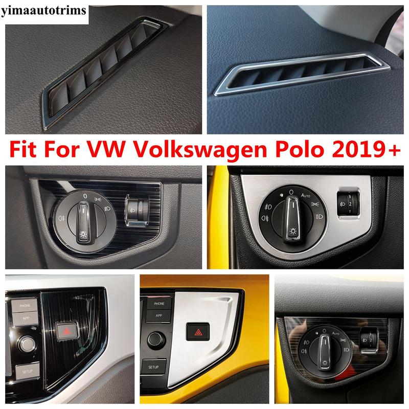 Head Lamp Button / Warning Light / Air AC Outlet Vent Cover Trim For VW Volkswagen Polo - Stainless Steel Accessories