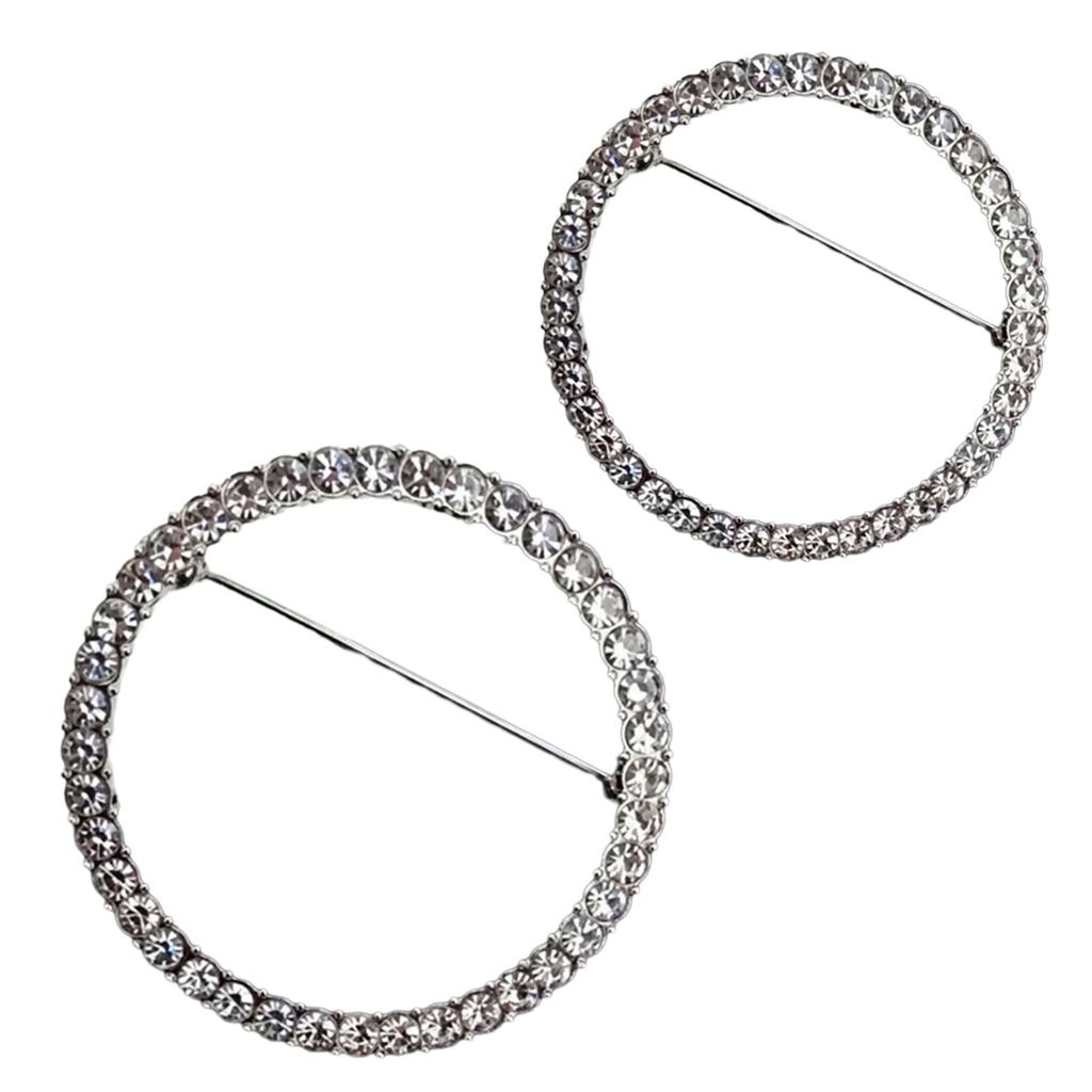 Set of 2 Delicate Alloy Breastpin with Dazzling Crystals Round and Heart Shaped Lapel Pin Women Badge Elegant Accessory