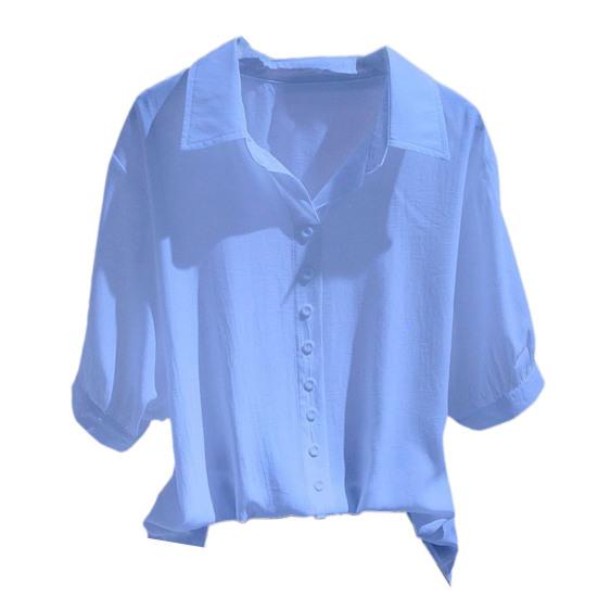 Женская летняя рубашка, топы с воротником с лацканами, блузка с половиной рукавом, сплошной цвет, свободный крой, декор на пуговицах, пуловеры, топы для работы, вечеринки, отдыха, топы