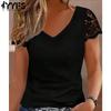 Женские модные повседневные летние весенние однотонные блузки и рубашки с v-образным вырезом и короткими рукавами с принтом