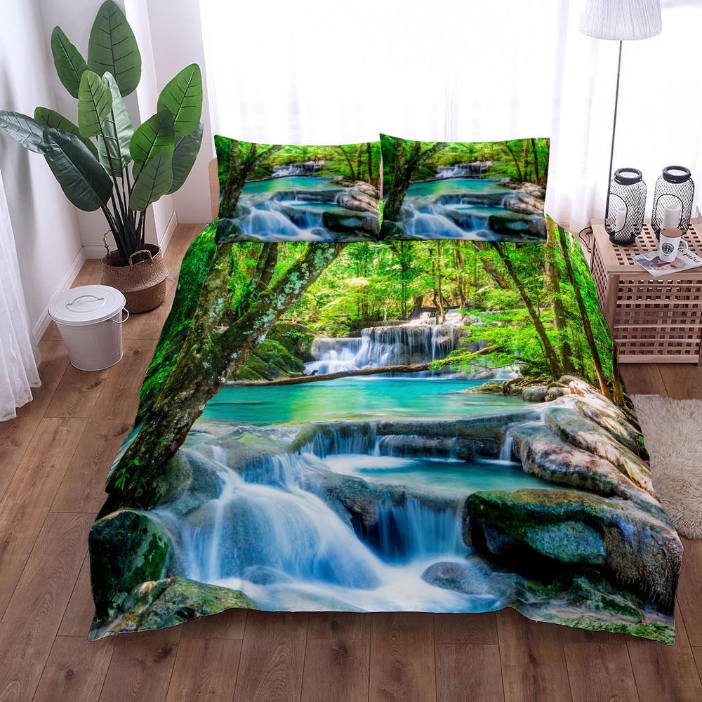 Comforter Nature Waterfall 3 Bedding Set King Queen Double Full Twin Single Size Set