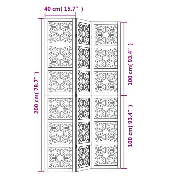 VidaXL Cloison de Séparation 3 Panneaux, Séparateur de Pièce, Écran d'Intimité, Paravent de Salon Chambre, Marron Noir 358799