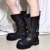 Fashion 2025 Brand Design Big Size 42 Women's Punk Motorcycle Boots Fashion Black Big Toe Platform Chunky Heels Mid-calf Boots Shoes