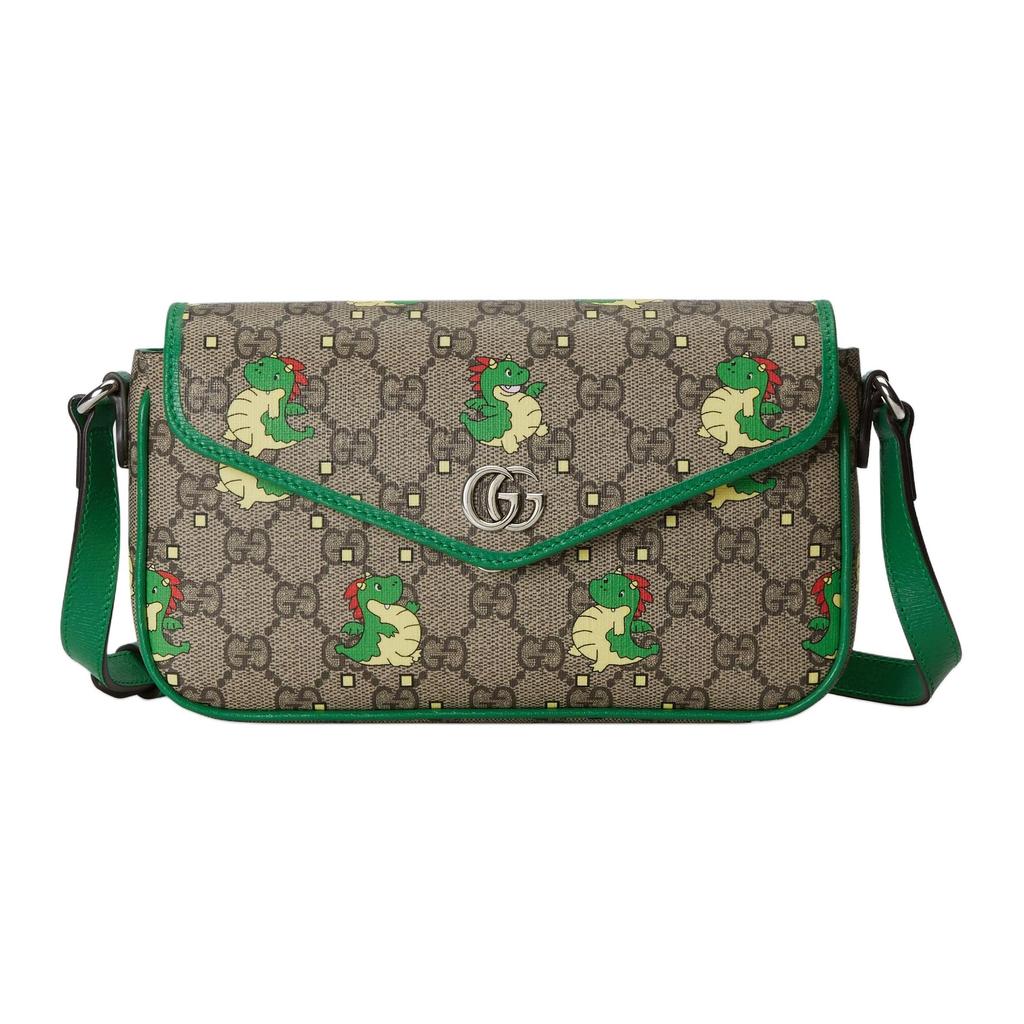 Gucci Chinese New Year Collection Double G Logo Adjustable Shoulder Strap Dragon Baby Print Canvas Leather Trim Handbag 774371-FACYZ-8746