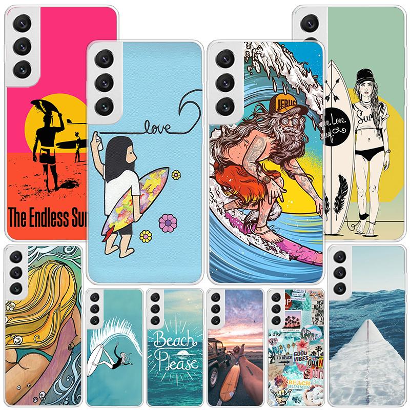 Surfboard Surfing Surf Girl Summer Phnoe Case for Samsung Galaxy S26 S25 Edge S23 S24 Ultra S22 Plus S21 S20 FE Unique Cover Sof