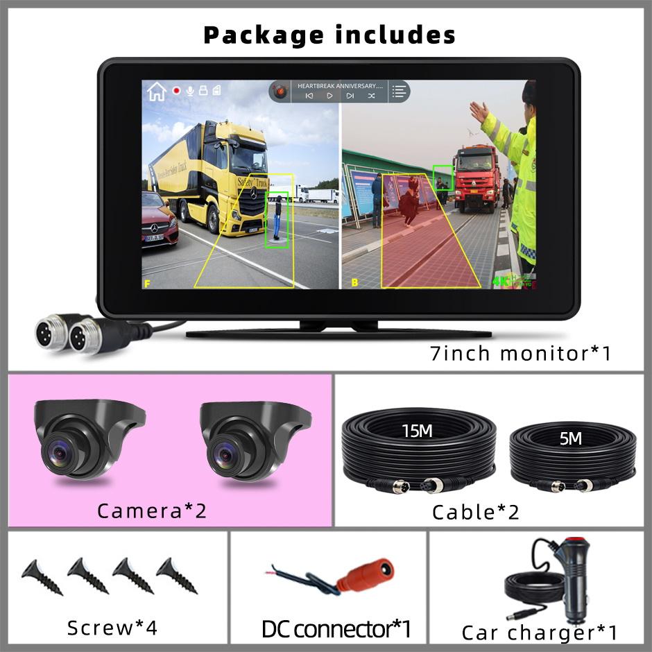 BSD 7-дюймовый монитор 2-канальный DVR запись камера заднего вида комплект обнаружения пешеходов сигнализация слепых зон видеорегистратор задний ход для грузовика автобуса автофургона