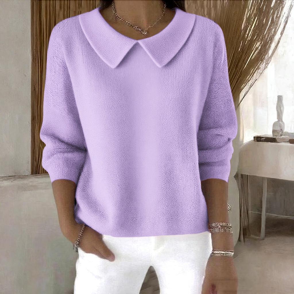 Women's Fashionable Long-sleeved Solid-color Pullover Knitted Sweater Top