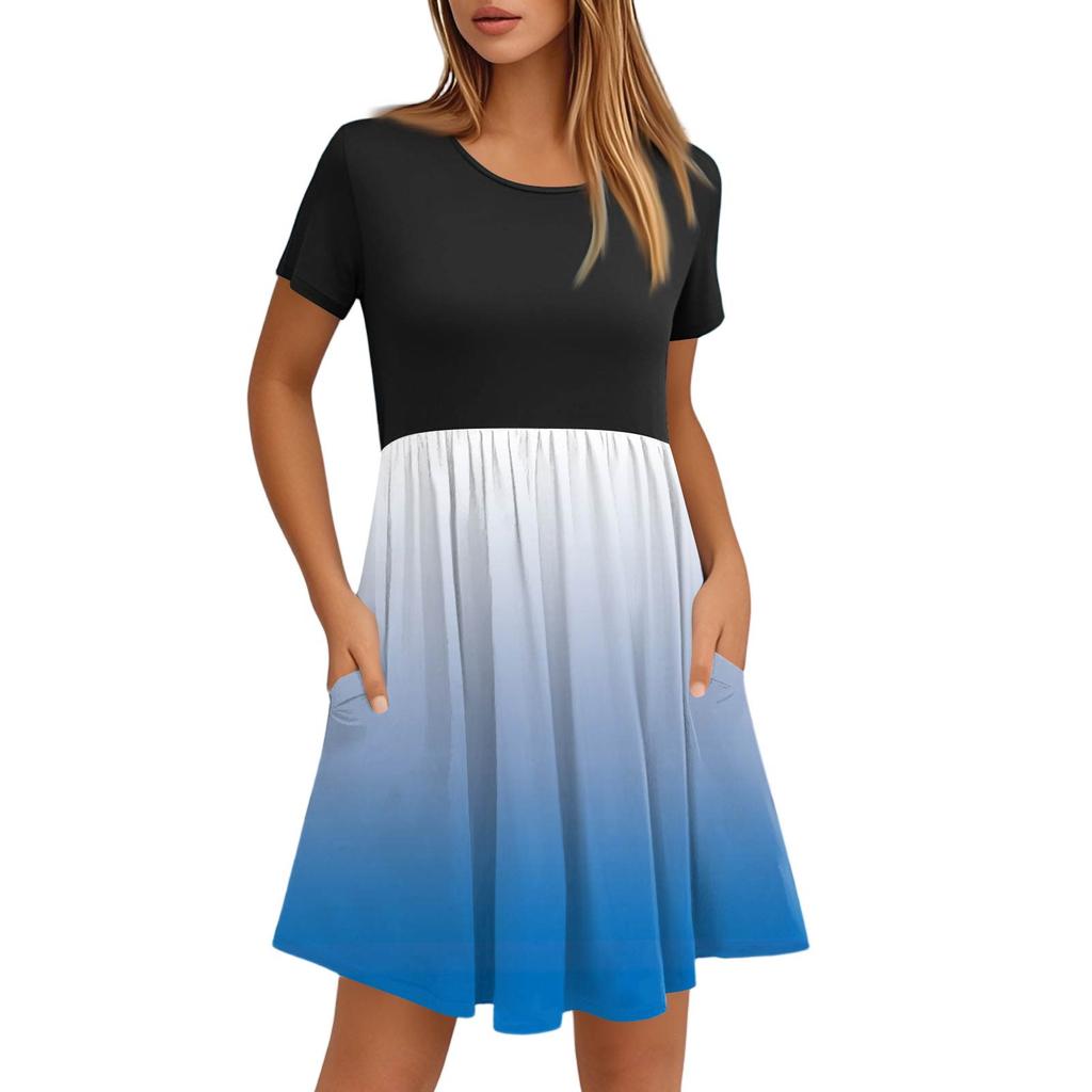 Женские модные повседневные свободные платья с круглым вырезом и коротким рукавом с принтом и карманами