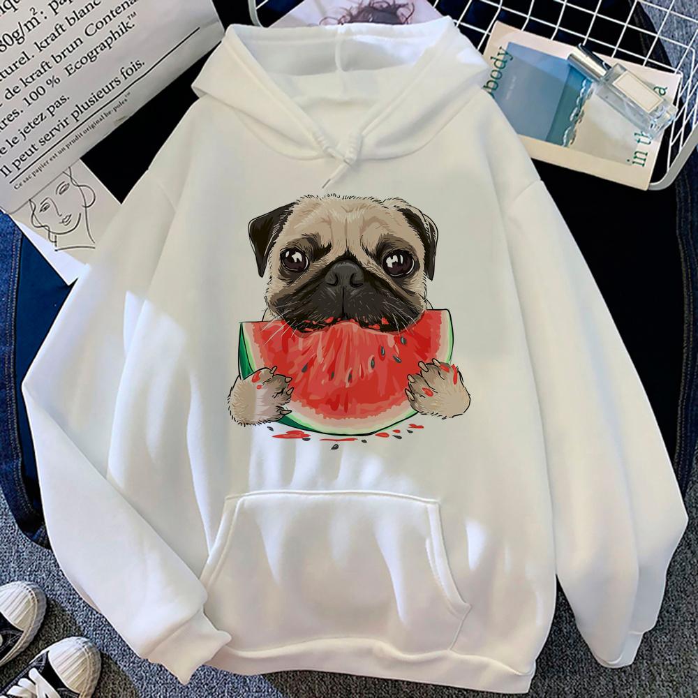 Толстовки с мопсом, женские толстовки унисекс с длинными рукавами, аниме, Харадзюку, корейский стиль, женские толстовки унисекс, капюшон 90-х годов