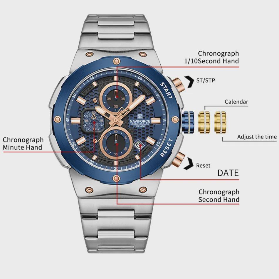 Analog Watch For Men Waterproof Luminous Chronograph Man Wristwatch Stainless Steel Men's Quartz Watches