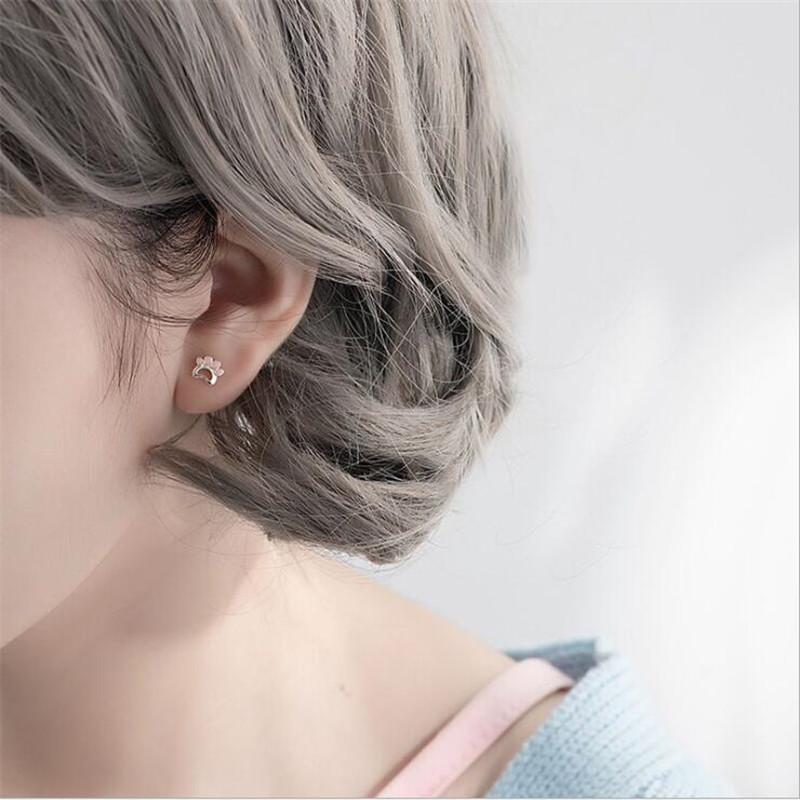 New Fashion Beautiful Creative Cute Animal 925 Sterling Silver Jewelry Sweet Cat Claw Pink Exquisite Stud Earrings E085