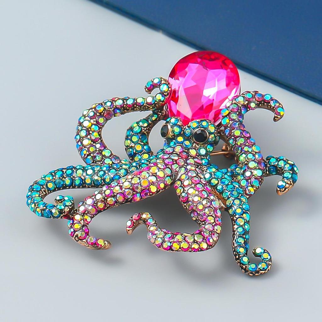 Очаровательная брошь «Осьминог»: Милая брошь с бриллиантами, модный аксессуар в европейском и американском стиле