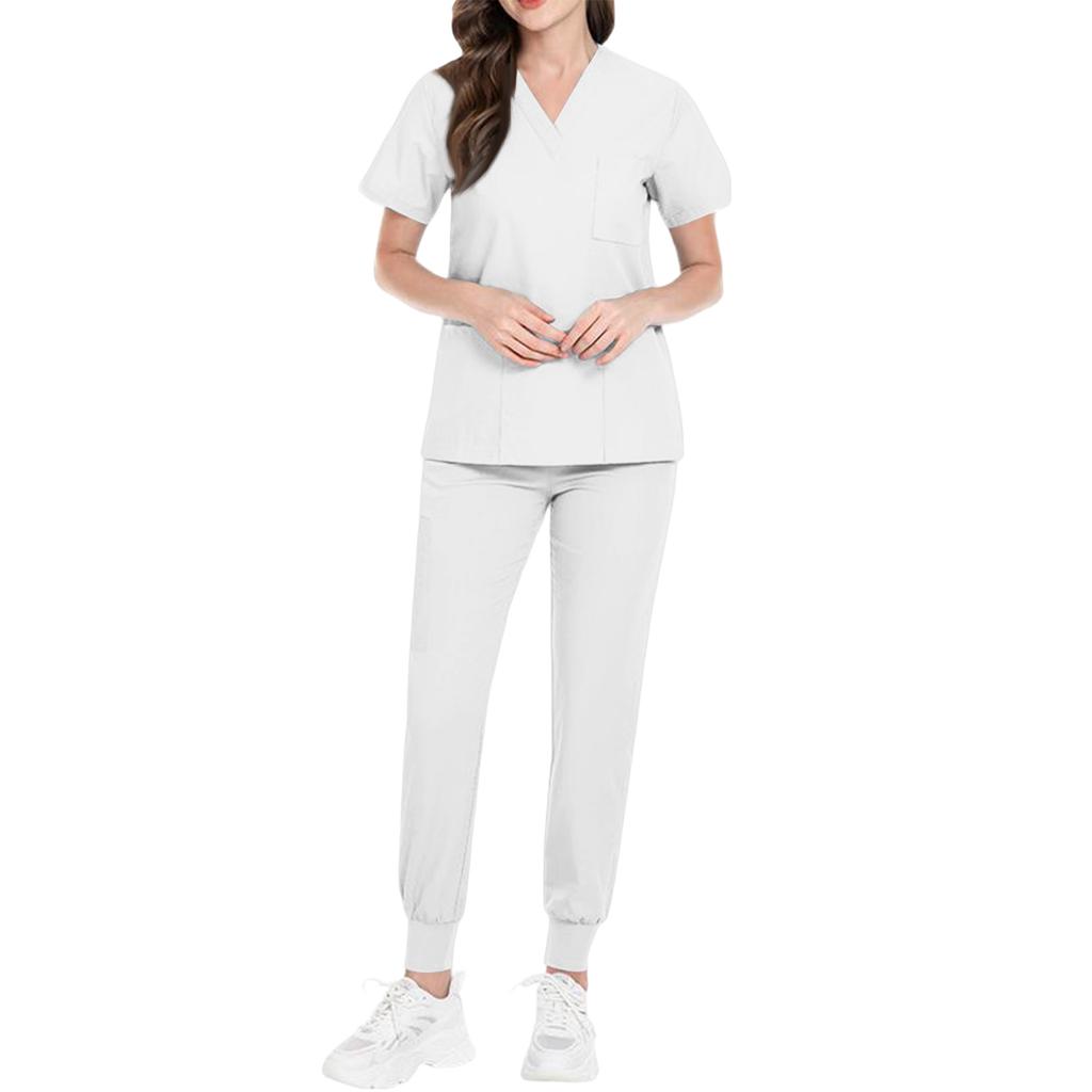 Ladies' Comfortable And Casual Solid Color Short Sleeved Pants Protective Suit Set