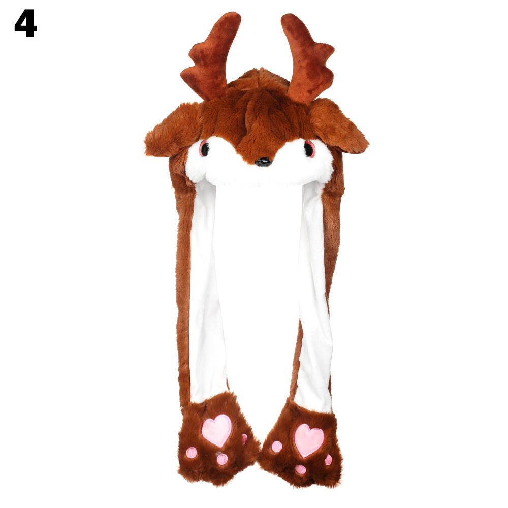 Милая Двигающаяся Прыгающая Теплая Шапка с Ушками Кролика Пинч Подушка Безопасности Забавная Шапка Плюшевые Животные