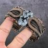 Снежный обсидиан Ручная работа Медная проволока Оплетка Манжета Браслет Регулируемый P7S52