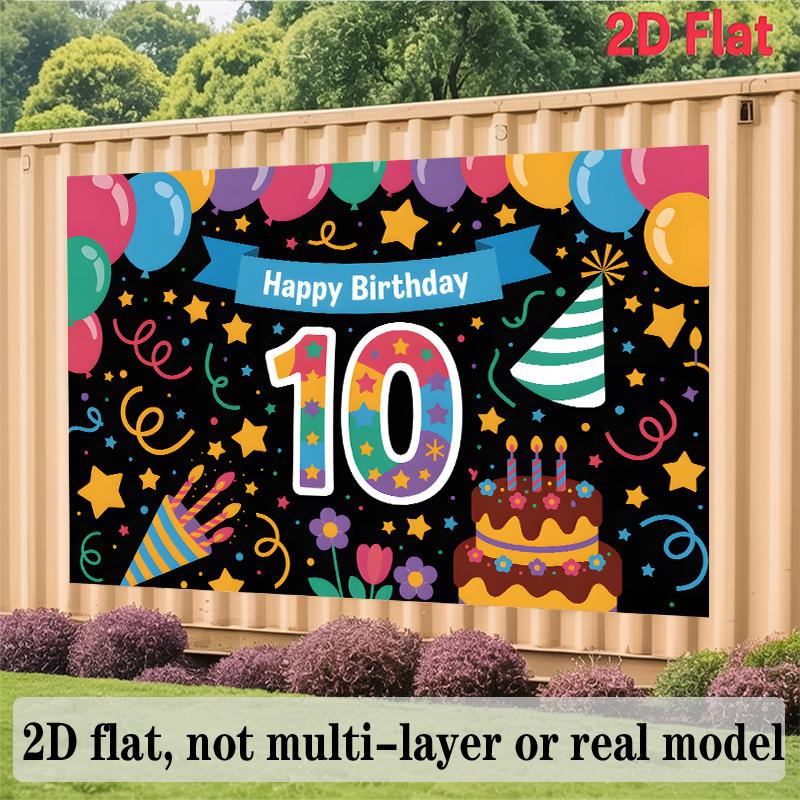 Party Backdrop 10Th Birthday Flat Photo Booth Background Birthday Party Decor