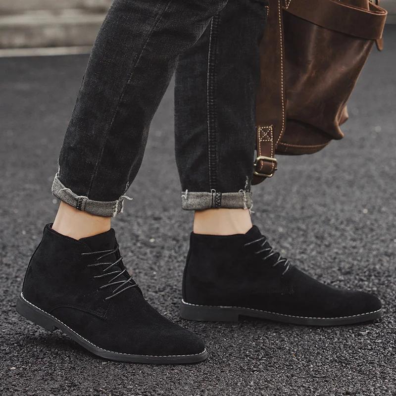 Men Casual Boots Fashion Elegant Men's Suede Leather Ankle Boots Male Casual Classic Trendy Business Lace Up Men Chelsea Boots