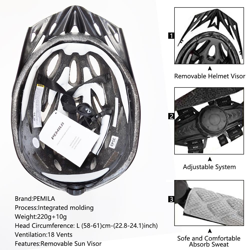 PEMILA 2024 New Ultralight Cycling Helmet Cycling Safety Cap MTB Bicycle Helmet For Women Men Racing Equipment Bike Helmet Visor